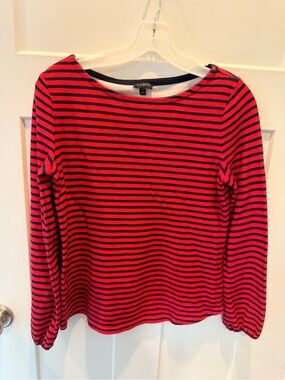 Talbots Small Red Navy Striped Bateau Neck Long Sleeve Knit Top
